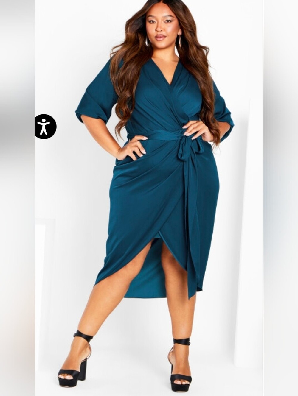 City Chic Opulent Elbow Sleeve Dress - teal Size 24
